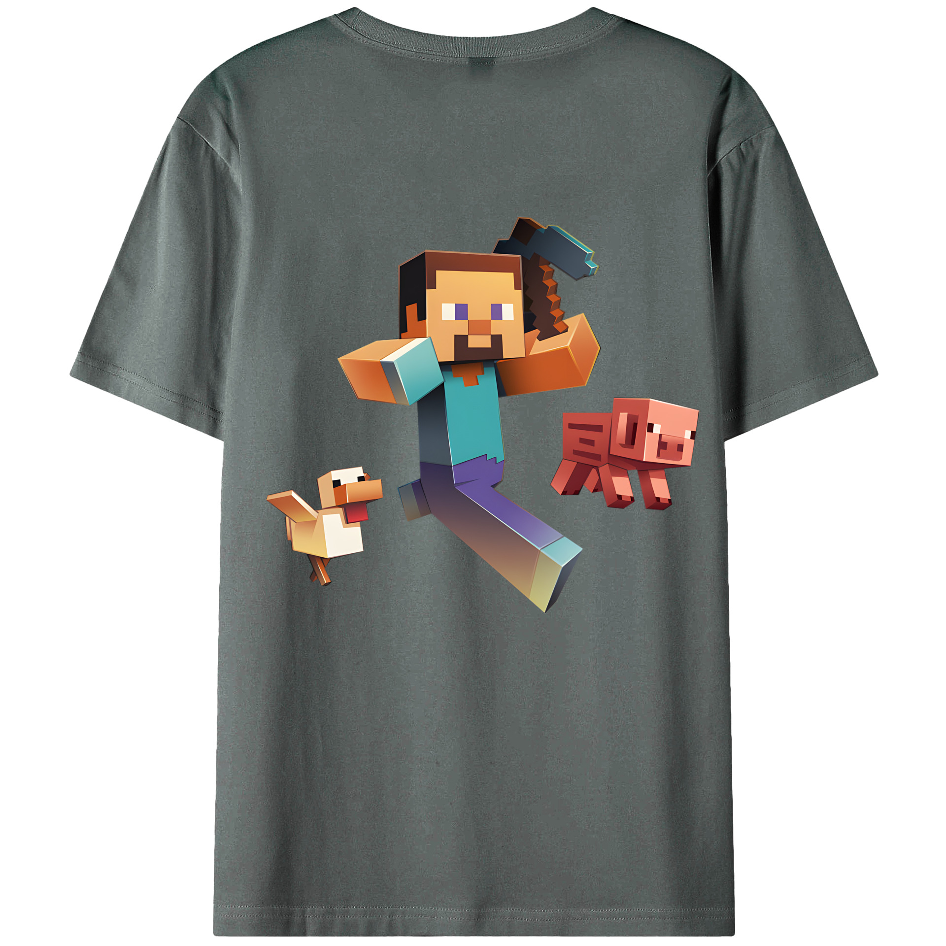 （画像用） マインクラフト ブロックの世界 Minecraft MC Block world 綿100％ メンズ半袖Tシャツ（バックプリント） 通気性